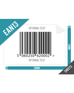 38mm x 21mm EAN 13 (GTIN13) Labels Supplied on Sheets